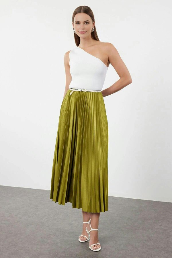 WOVCOR Pleated Maxi Stretch Knit Skirt