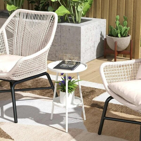 Bobobiy Two-Tier Metal Garden Table - White - White