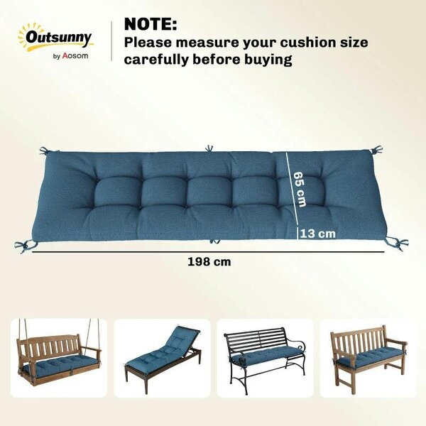 Sun Lounger Cushion, Memory Foam Patio Chair Cushion with Ties, Outdoor Seat Pad Fits 190 x 60 cm Lounger, Blue