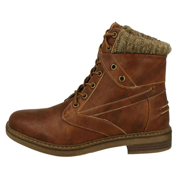 Spot On Ladies Spot On Knitted Cuff Ankle Boots F4447