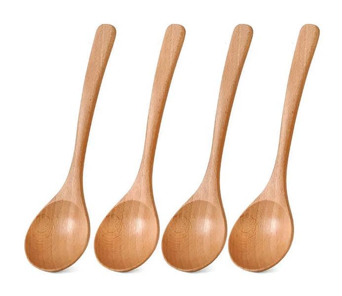 Anygleam Natural Wood 4pcs Wooden Spoon Beech Kitchen Tableware
