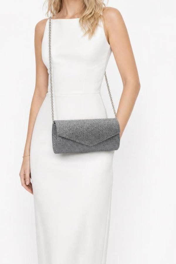 SVNX Diamante Envelope Clutch Bag in Grey