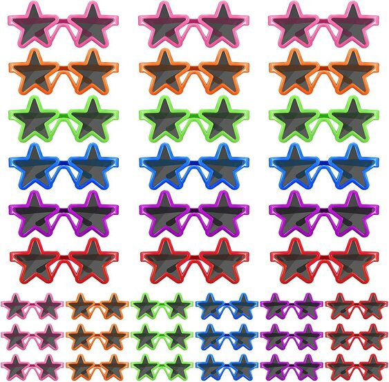 Shatchi 12 Pack Kids Star Shape Glasses for Party Bags, Loot Fills, Christmas Stockings and Photo Props