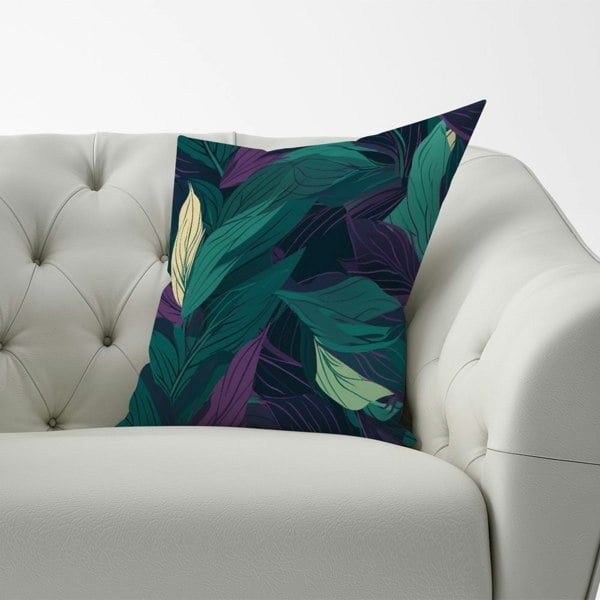 Warren Reed Green Purple Tropical Leaves Cushions