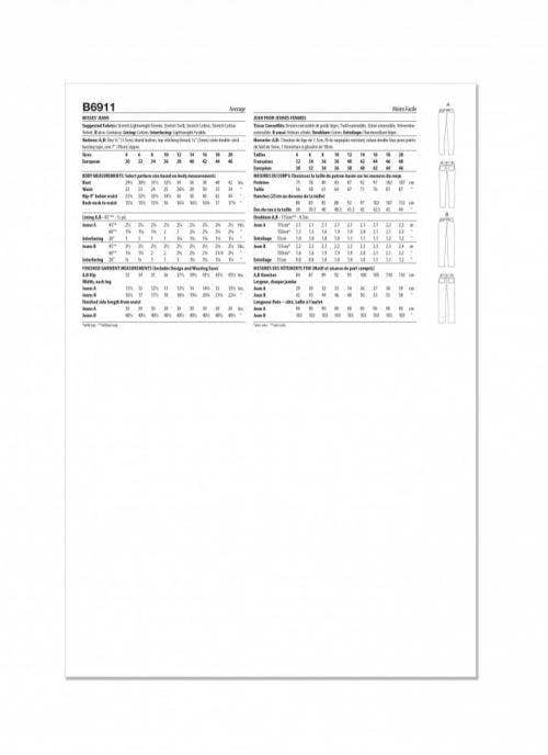 Butterick Sewing Pattern 6911, Trousers for Women, D5 (4-6-8-10-12) - Intermediate