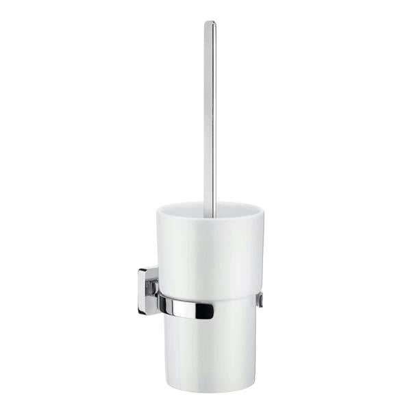 Polished chrome toilet brush with porcelain holder