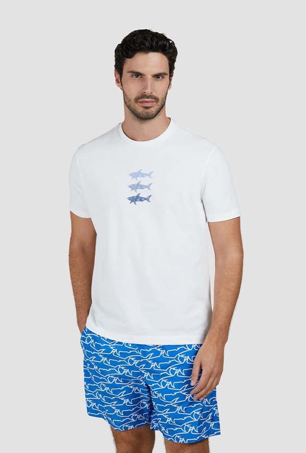 Paul & Shark Men's Cotton Jersey T-Shirt with Sharks Print