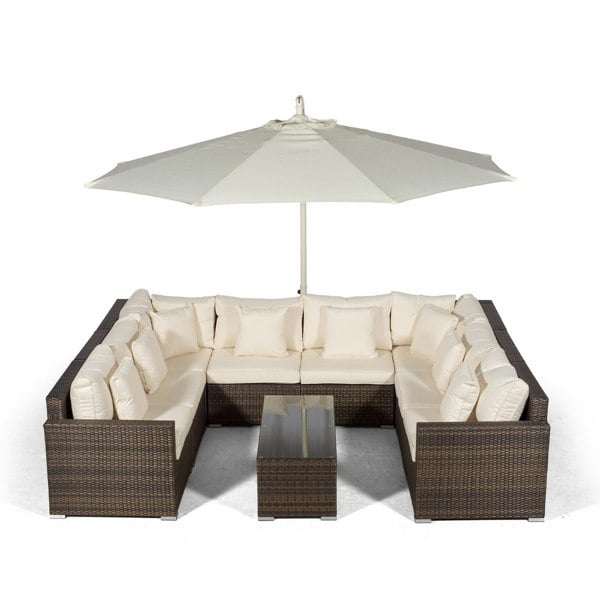 Giardino Havana 8 Seat Rattan Corner Sofa Conversation Set w/ Large Coffee Table