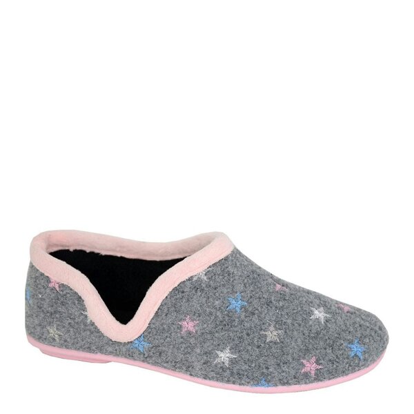Sleepers Aria Star Motif V Sided Cuff Slippers - Grey/Pink