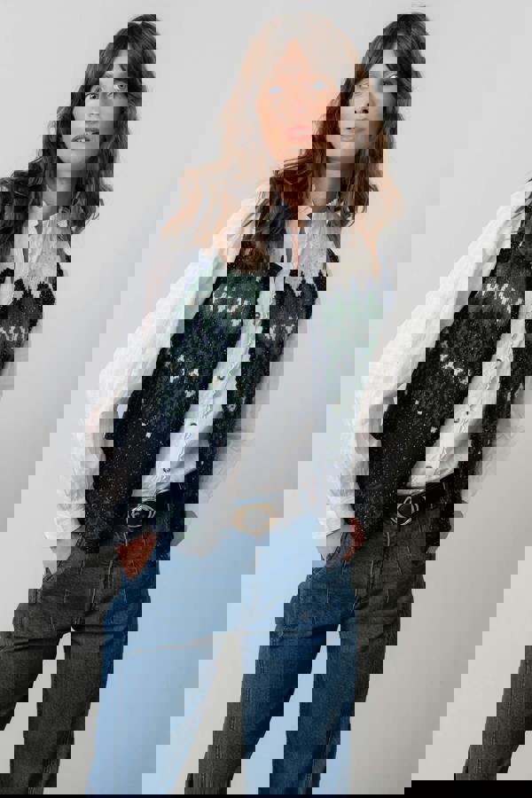 Lily & Me Suvi Fair Isle Knitted Waistcoat Pine Green