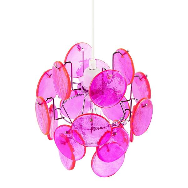 Modern Pendant Ceiling Light Shade with Layered Hot Pink Glass Discs Image 3