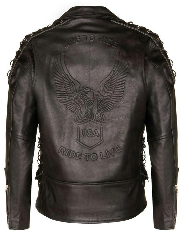 Infinity Leather Mens Embossed Brando Leather Biker Jacket-Chicago