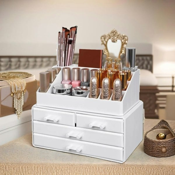 Rafaelo Mobilia 3 Tier Acrylic Make Up Organiser With 4 Drawers White