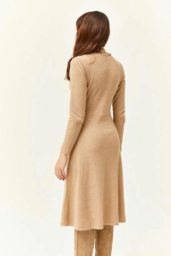 Hoxton Gal Double-Breasted Midi A-Line Dress with Button Details