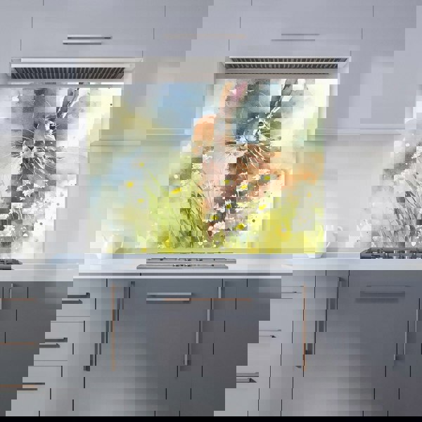 Warren Reed - Designer Hare And Daisies Watercolour Kitchen Splashback