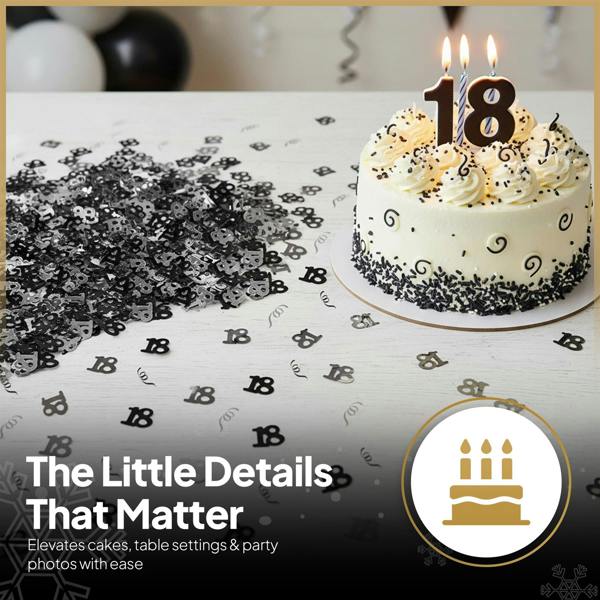 18th Birthday Black & Silver Metallic Confetti Table Decoration Range, 1 Pack to 4 Pack image 9