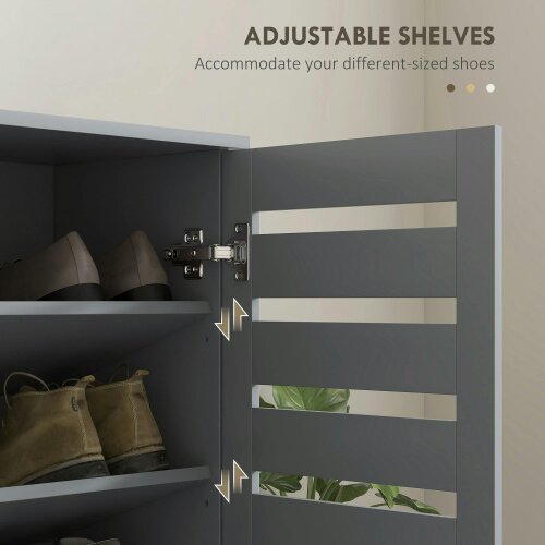 Wyld Haus Zifa Wooden Grey Slim Shoe Cabinet With 5 Tier Storage And Slatted Doors