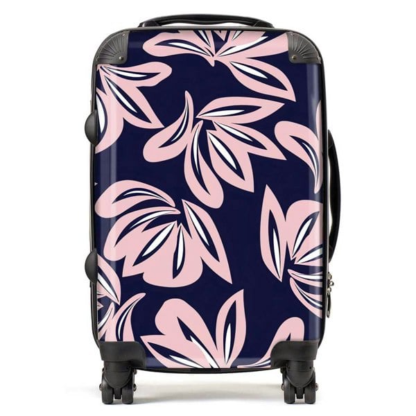 Warren Reed Pink Navy Floral Botanical Pattern Suitcase