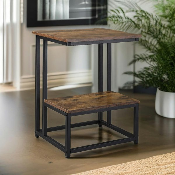 Rafaelo Mobilia Industrial Double Tier C Shaped Side Table Rustic Brown