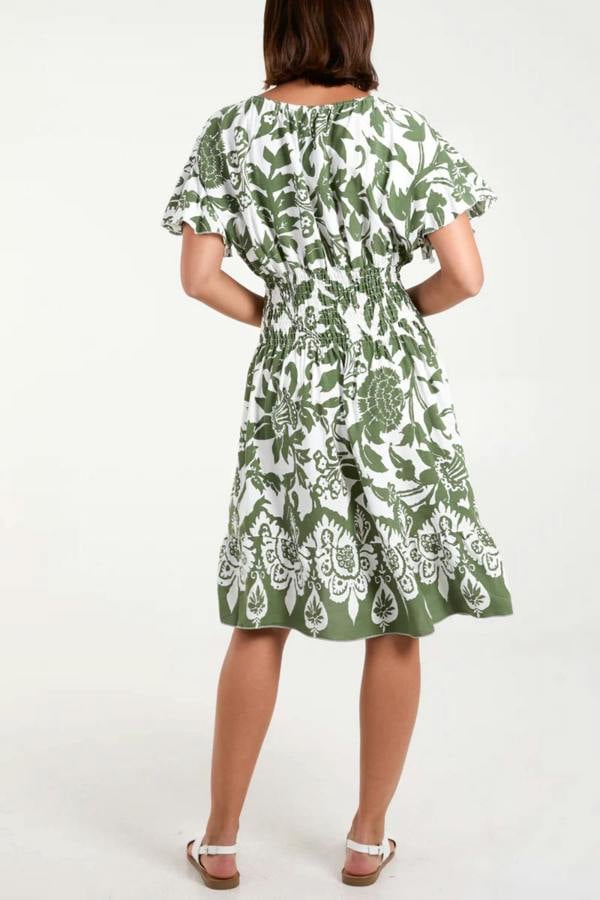 Hoxton Gal Oversized Floral V-Neck Boho Style Smocked Mini Dress