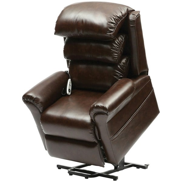 Wall Hugging Rise and Recline Lounge Chair - Wipe Clean PU Leather - Chestnut Loops