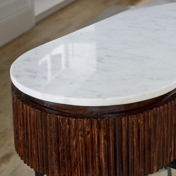 Wyld Haus Alabama Ribbed Mango Wood Console Table With Marble Top and Metal Legs