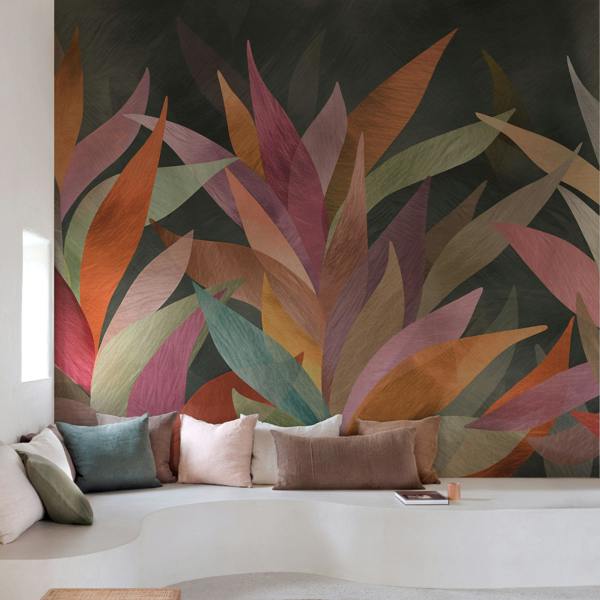 Grandeco Boutique Mahon Botanical Leaves 5 Lane Repeatable Mural 3.75 x 3m, Multi