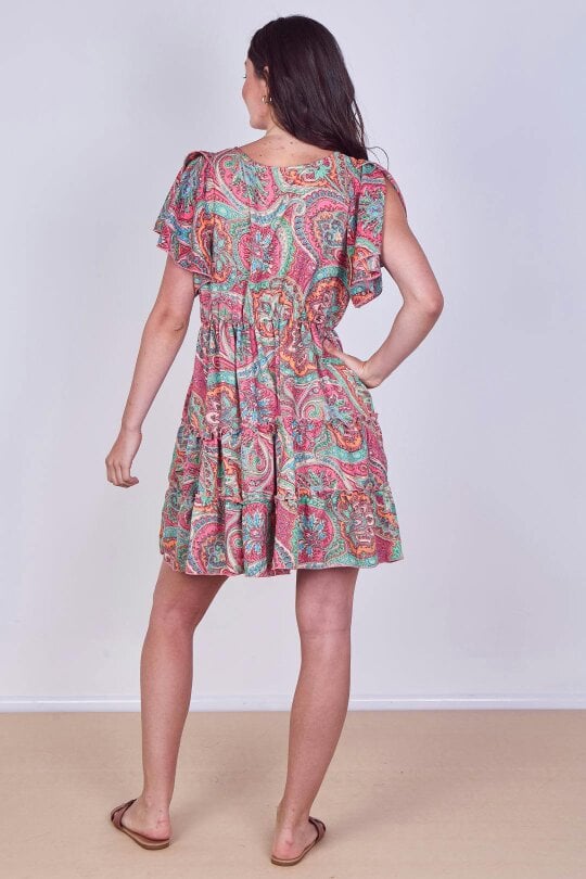 Elaina Fashion Mini Dress – Effortless Boho Style with Paisley Print
