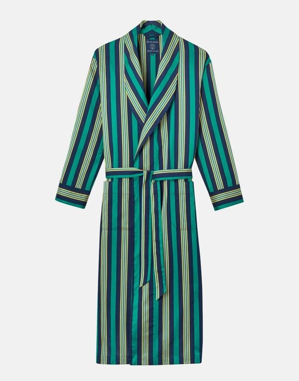 Men's Cotton Dressing Gown – Jade Regimental Satin Stripe - British Boxers