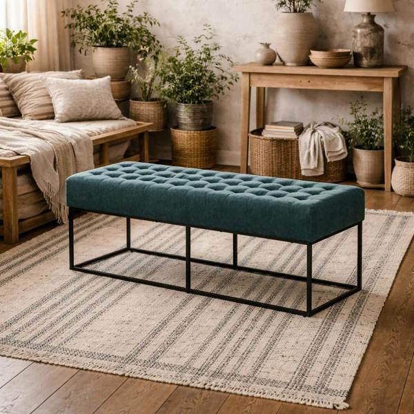 Wyld Haus Cavan Deep Blue Upholstered Diamond Bench