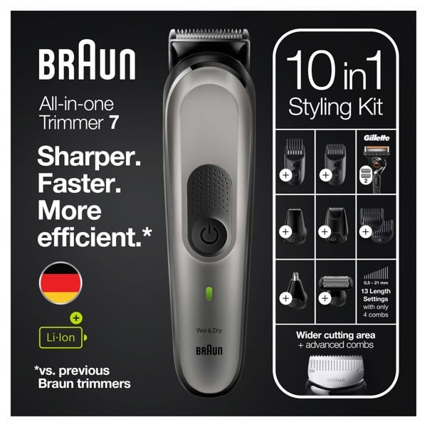 Braun All-in-One Trimmer 7 MGK7220 Hair Clipper 10-in-1 Beard Trimmer Men for Face, Hair & Body