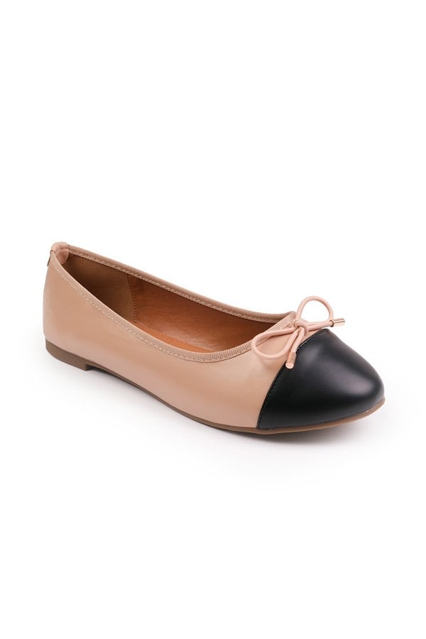 Where's That From Janice Ballerina Flats With Front Bow Detail in Nude Faux Leather