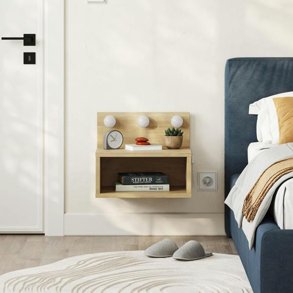 Decortie Floating Bedside Table with 3 LED Lights 30cm Modern Wall-mounted Open Shelf for Storage, Bedroom