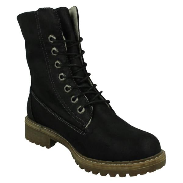 Spot On Ladies Spot On Mid Heel Lace Up Fleece Lined Calf Boots F51217