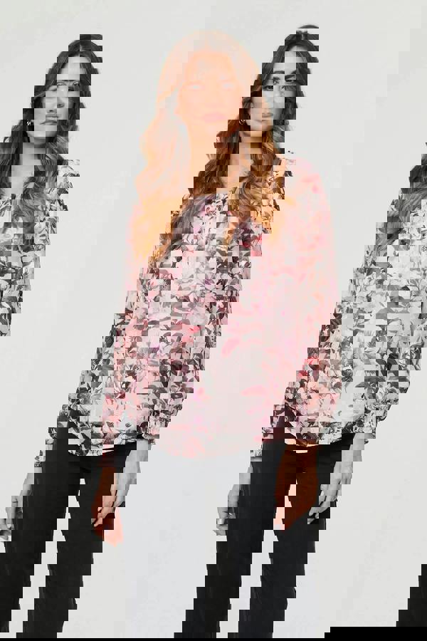 Pink | Floral Layer Long Sleeve Relaxed Blouse