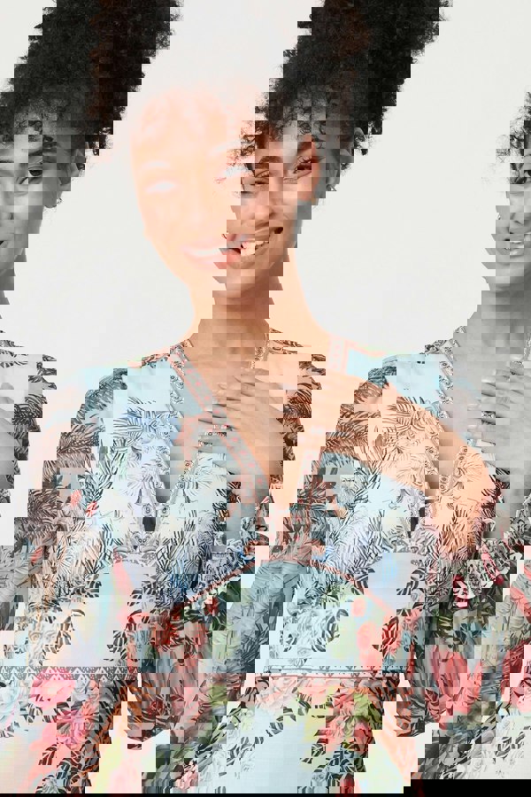 Green | Tropical Print Empire Waist Midi Dress
