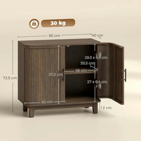 Sideboard Buffet Cabinet, Storage Cabinet with 2 Curved Doors, Adjustable Shelf and Legs for Dining Room, Dark Walnut