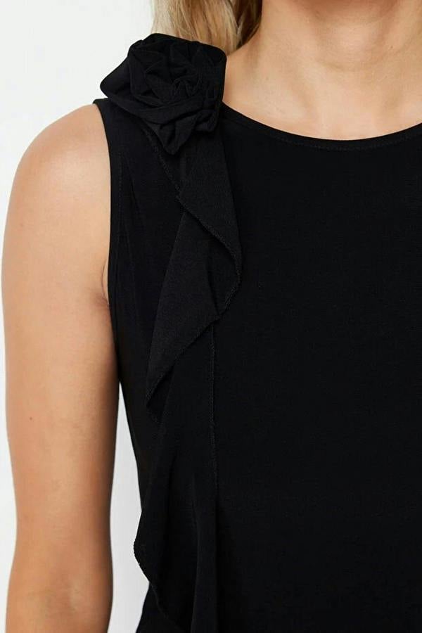 WOVCOR Rose Accessory Detail Ruffled Stretch Regular Knit Blouse