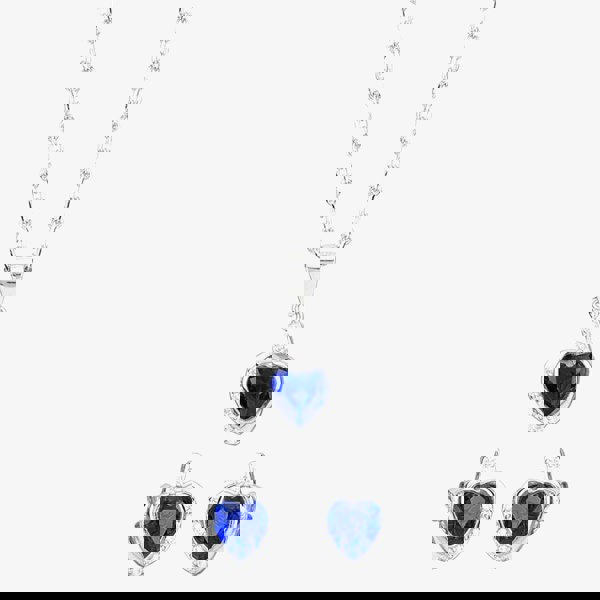 T. H. Baker Silver Blue Cubic Zirconia Wrapped Heart Pendant and Earring Set E614598+E614598-P