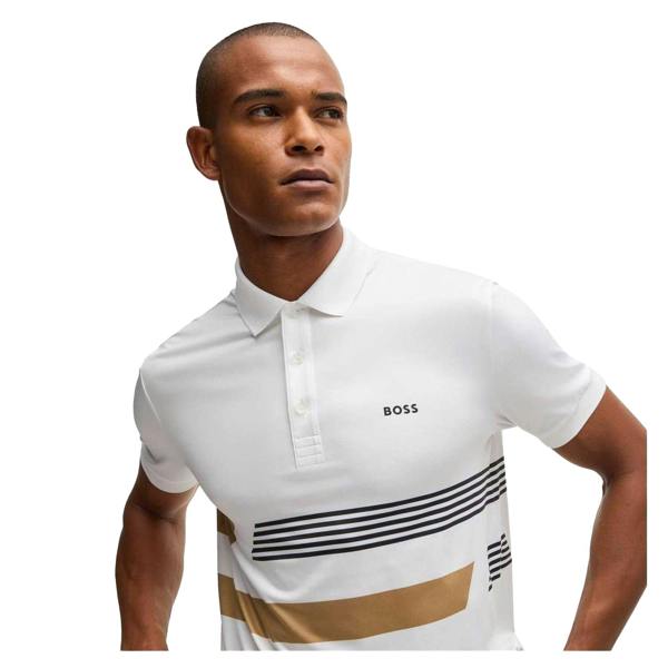 Boss Mens Stripe Regular Polo Shirt - White Print - 