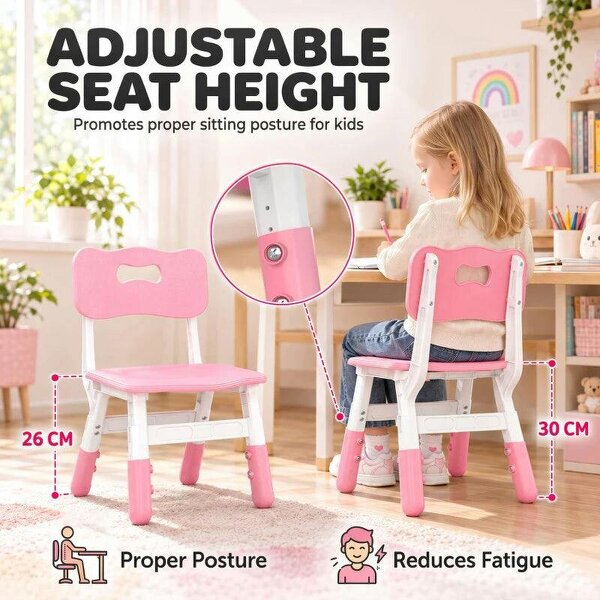 2 PCS Kids Desk Chairs, 3 Level Height Adjustable Children's Chairs with Backrest for 1.5-8 Years, Max Load 50KG, Pink