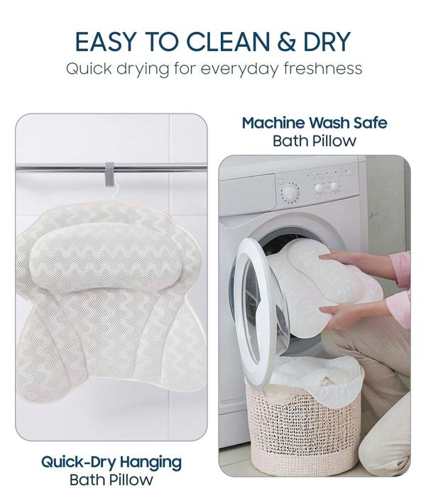 ADOV Bath Pillow, Ergonomic 4D Air Mesh Headrest Cushion with 6 Suction Cups for Head, Neck and Back Support
