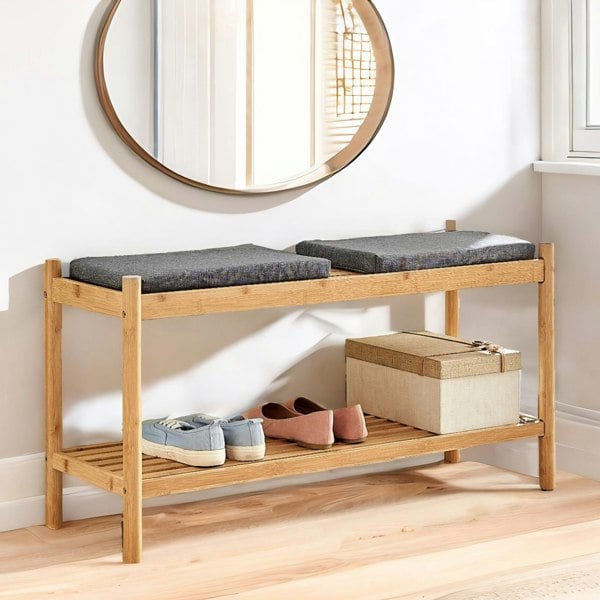 Rafaelo Mobilia Bamboo Shoe Storage Bench With 2 Cushioned Seat