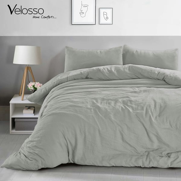 Velosso Modern Bedroom Calming Decor Duvet Cover & Pillowcase Set with Microfibre Finish and Button Enclosure