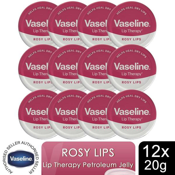 Vaseline Lip Therapy Rosy Lips 20gm Petroleum Jelly Tinted Lip Balm, 12 Pack