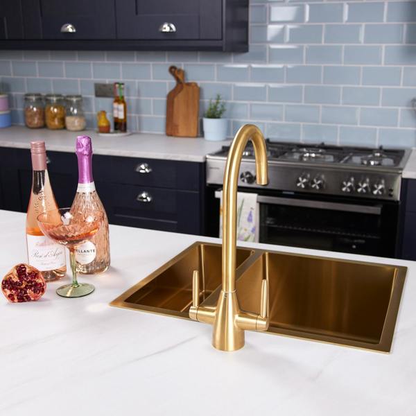 Flode Drammen | Dual Lever Kitchen Mixer | Brushed Brass Finish