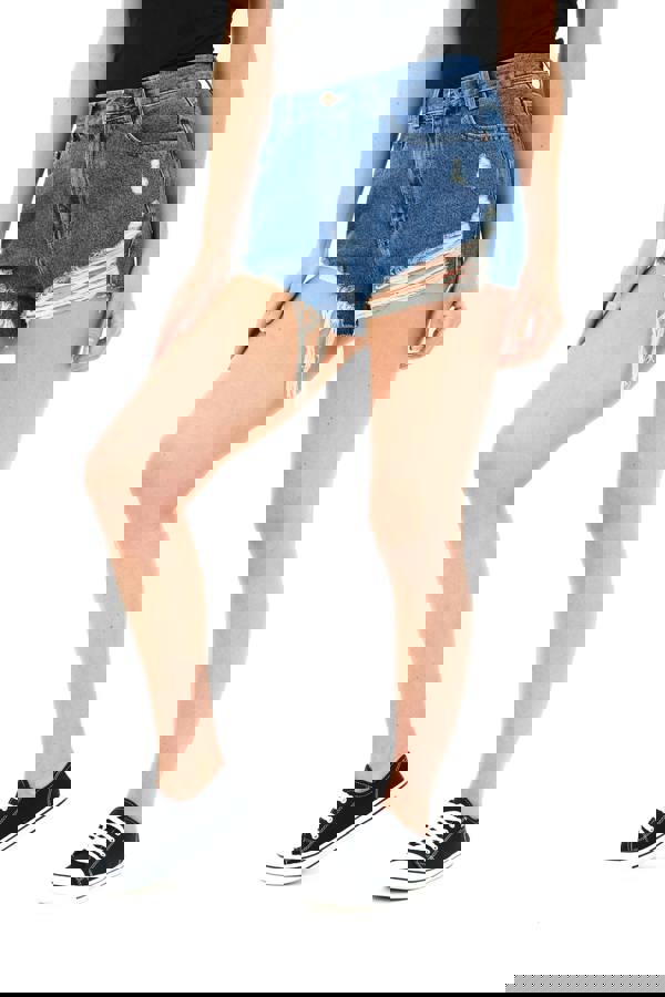 Smart Living Women's Rip Hemline Distressed Denim Shorts - Mid Blue