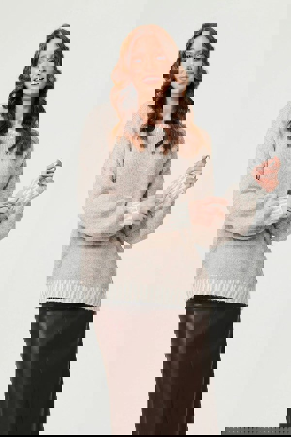 Grey | Contrast Trim Balloon Sleeve Jumper : Model is 5'9"/175 cm and wears UK8/EU36/US4/AUS8
