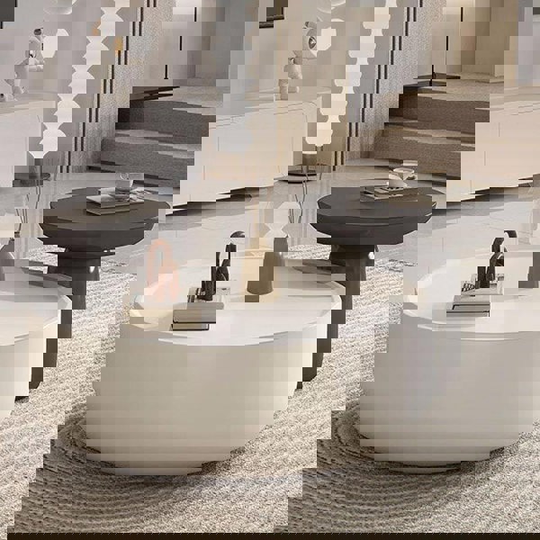 Eudora Modern Nesting Coffee Table Set With TV Stand, Cream And Grey-Weilai Concept-Weilai Concept