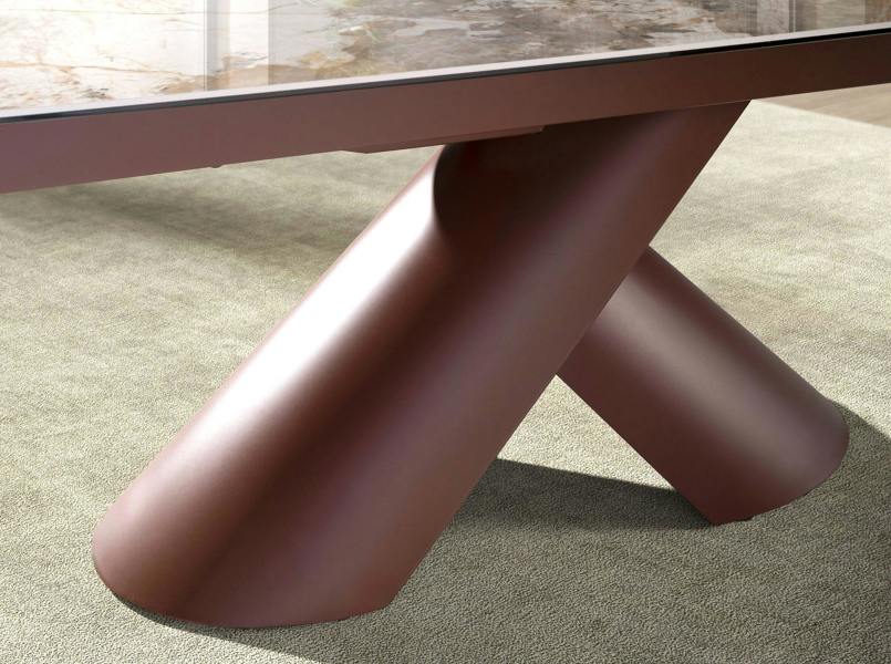 Angel Cerdá Extendable barrel oval dining table in porcelain marble and copper-brown steel 1194